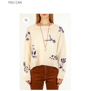 NWOT Happy Sheep - Ivory Cashmere Wool Sweater with Hand Embroidery